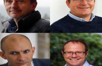 A collage with headshots of Professors Dave Goulson, Ian Scoones, Anil Seth and Benjamin Sovacool