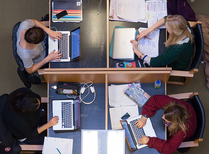 Students studying in the library at the University of Sussex