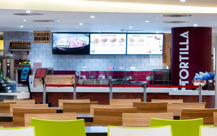 A view of the counter serving Tortilla-branded food inside Eat Central